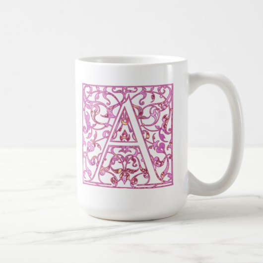 Filigre Roze A Monogram Koffiemok (Rechts)