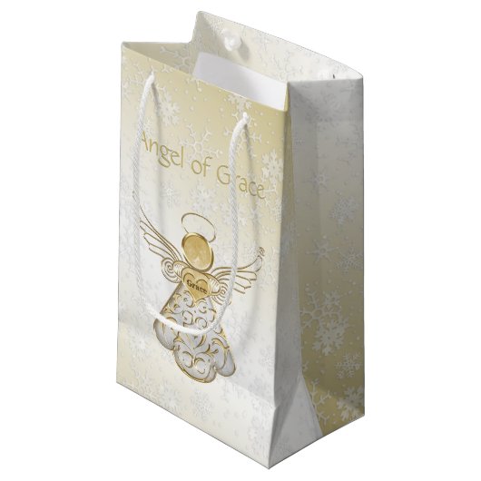 Filigree Angel of Grace Gold Ombre Snowflakes Klein Cadeauzakje (Voorkant Gekanteld)