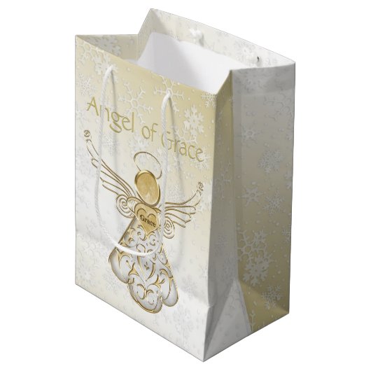 Filigree Angel of Grace Gold Ombre Snowflakes Medium Cadeauzakje (Voorkant Gekanteld)