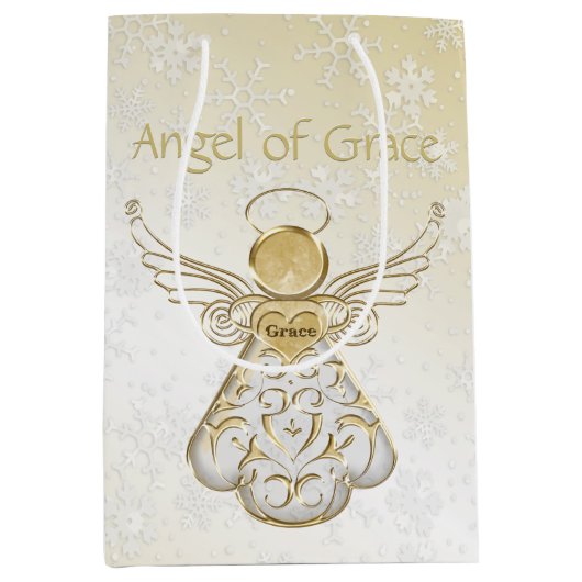Filigree Angel of Grace Gold Ombre Snowflakes Medium Cadeauzakje (Voorkant)