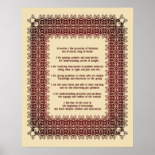 Filigree Bijbeltekst Spreuken Hoofdstuk 1 : 1-7 Poster