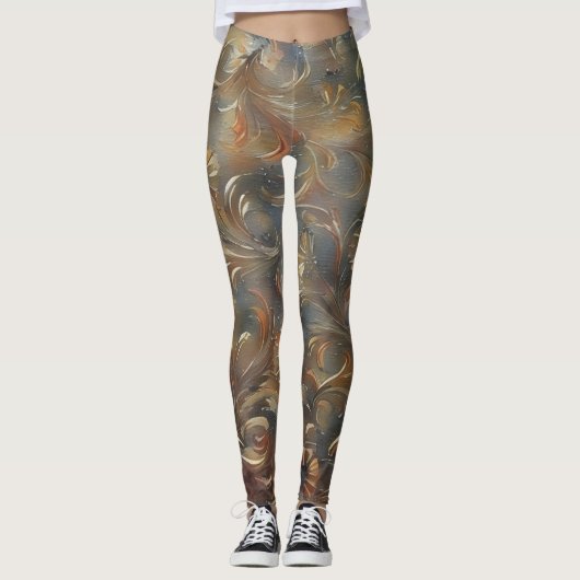 Filigree Bloemen Bloemen Bronzen Grijs Leggings (Voorkant)