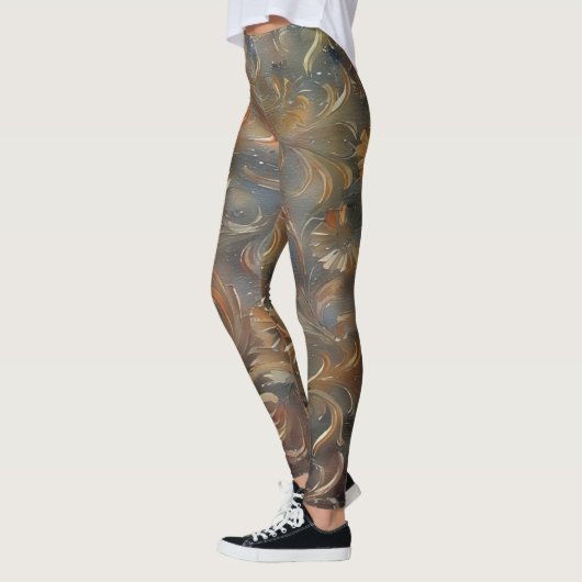 Filigree Bloemen Bloemen Bronzen Grijs Leggings (Links)