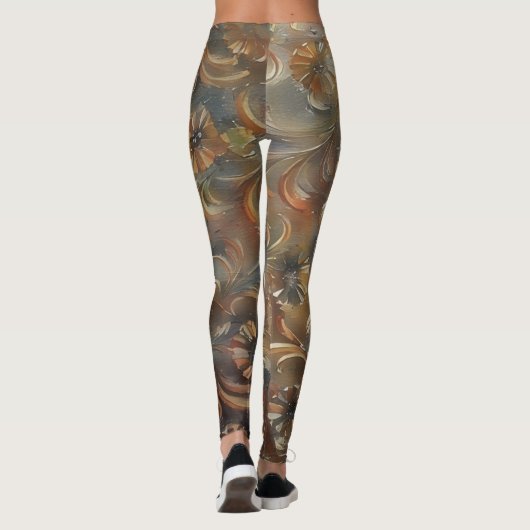 Filigree Bloemen Bloemen Bronzen Grijs Leggings (Achterkant)