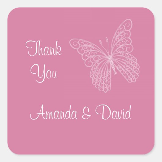 Filigree Butterfly Dank u wel Vierkante Sticker (Voorkant)