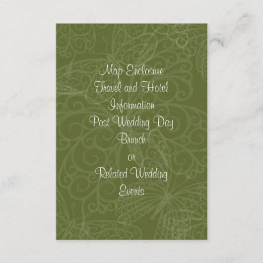 Filigree Butterfly Enclosure Card in Olive Green Informatiekaartje (Voorkant)