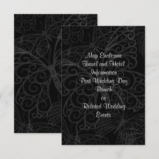 Filigree Butterfly-opnamekaart in zwart Informatiekaartje (Voorkant / Achterkant)