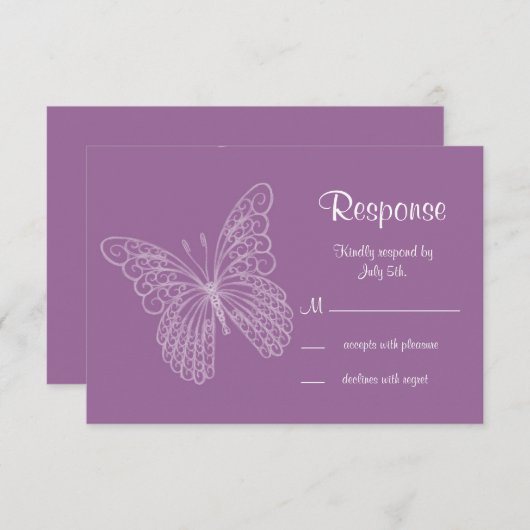 Filigree Butterfly RSVP in Paars (Voorkant / Achterkant)