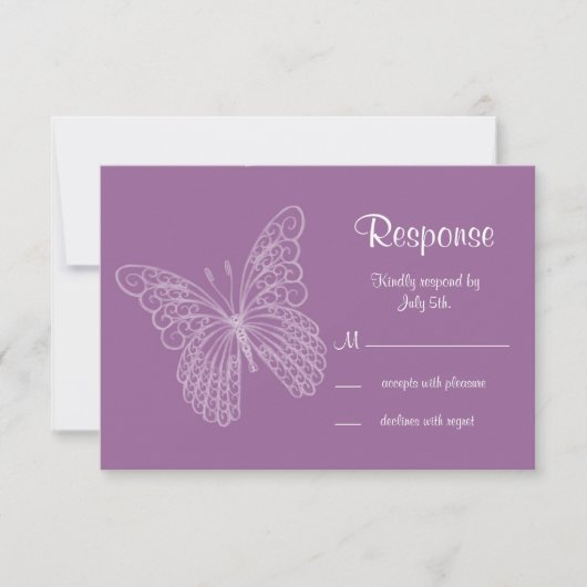 Filigree Butterfly RSVP in Paars Kaartje (Voorkant)
