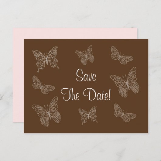 Filigree Butterfly Save the Date Briefkaart in Bro (Voorkant / Achterkant)