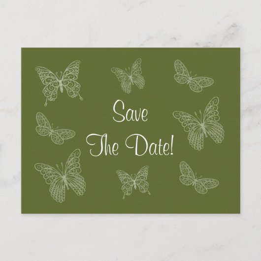 Filigree Butterfly Save the Date Briefkaart in Oli (Voorkant)