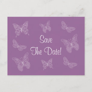 Filigree Butterfly Save the Date Briefkaart (Paars