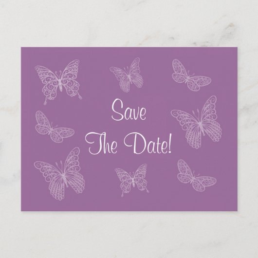 Filigree Butterfly Save the Date Briefkaart (Paars (Voorkant)