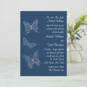 Filigree Butterfly Wedding Invitation in Blauwgroe Kaart (Staand voorkant)