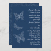 Filigree Butterfly Wedding Invitation in Blauwgroe Kaart (Voorkant / Achterkant)