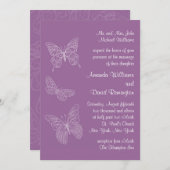Filigree Butterfly Wedding Invitation in Paars Kaart (Voorkant / Achterkant)