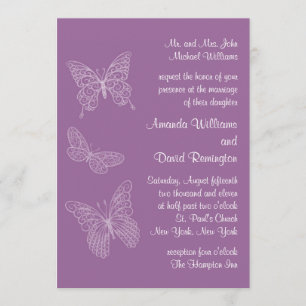 Filigree Butterfly Wedding Invitation in Paars Kaart