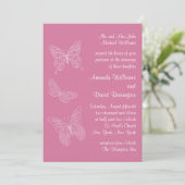 Filigree Butterfly Wedding Invitation in Pink Kaart (Staand voorkant)