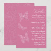 Filigree Butterfly Wedding Invitation in Pink Kaart (Voorkant / Achterkant)