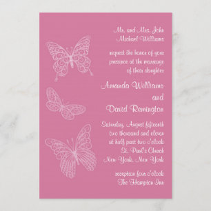 Filigree Butterfly Wedding Invitation in Pink Kaart