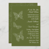 Filigree Butterfly Wedding Invitation Olive Green Kaart (Voorkant / Achterkant)