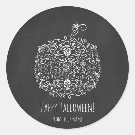 Filigree Chalkboard Herfst Pumpkin Halloween Favor Ronde Sticker (Voorkant)