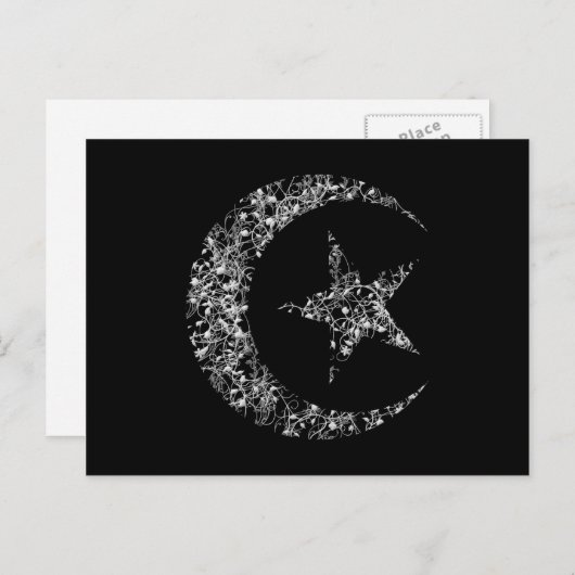 Filigree Crescent Moon and Star on Black Briefkaart (Voorkant / Achterkant)