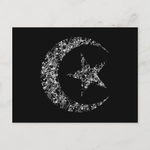 Filigree Crescent Moon and Star on Black Briefkaart