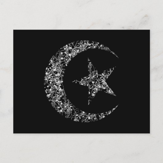 Filigree Crescent Moon and Star on Black Briefkaart (Voorkant)