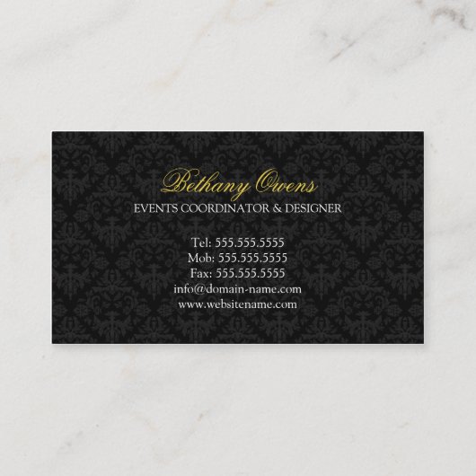 Filigree en Damask Event Planner Visitekaartje (Achterkant)