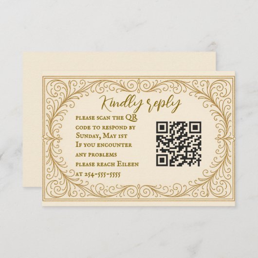 Filigree Fleur QR Code Wedding RSVP Card (Voorkant / Achterkant)