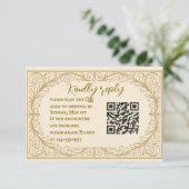 Filigree Fleur QR Code Wedding RSVP Card Kaartje (Staand voorkant)