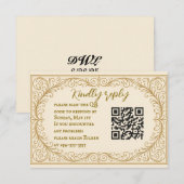 Filigree Fleur QR Code Wedding RSVP Card Kaartje (Voorkant / Achterkant)