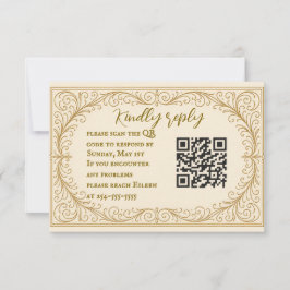 Filigree Fleur QR Code Wedding RSVP Card Kaartje