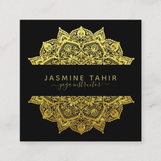  Filigree Gold Black Mandala Yoga Instructor Vierkante Visitekaartje (Voorkant)