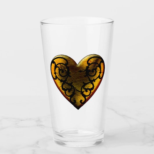 Filigree Gothic Gold Heart Glas (Voorkant)