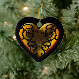 Filigree Gothic Gold Heart Keramisch Ornament