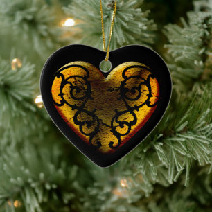 Filigree Gothic Gold Heart Keramisch Ornament