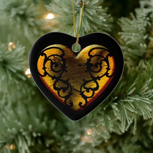 Filigree Gothic Gold Heart Keramisch Ornament (Boom)