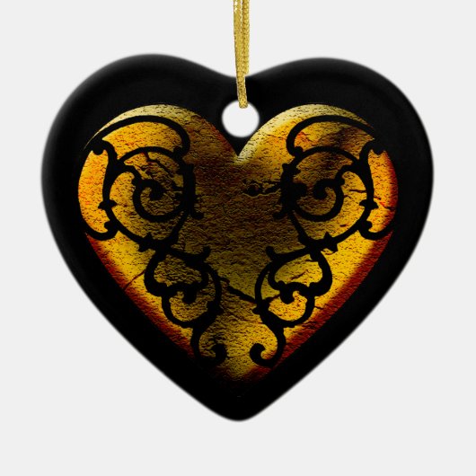 Filigree Gothic Gold Heart Keramisch Ornament (Voorkant)