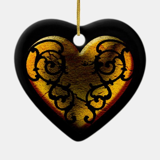Filigree Gothic Gold Heart Keramisch Ornament (Achterkant)