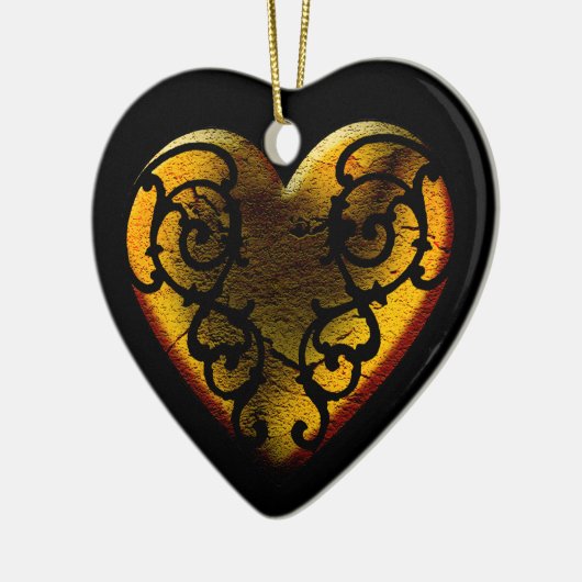 Filigree Gothic Gold Heart Keramisch Ornament (Links)