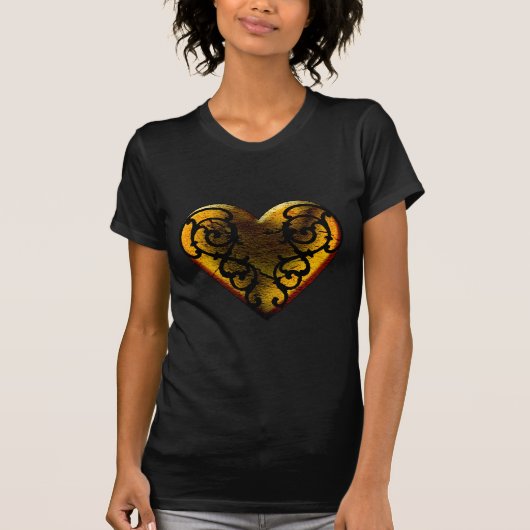 Filigree Gothic Gold Heart T-shirt (Voorkant)
