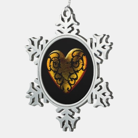 Filigree Gothic Gold Heart Tin Sneeuwvlok Ornament (Rechts)