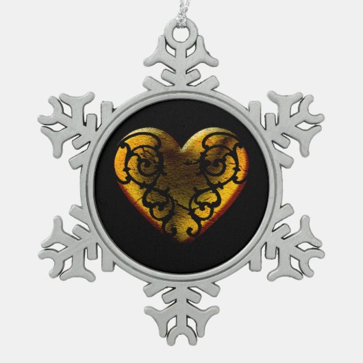 Filigree Gothic Gold Heart Tin Sneeuwvlok Ornament (Voorkant)