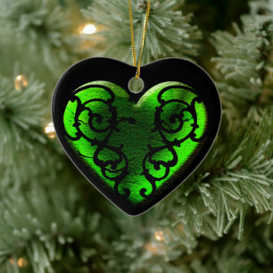 Filigree Gothic Green Heart Keramisch Ornament