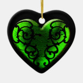Filigree Gothic Green Heart Keramisch Ornament (Voorkant)