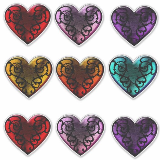 Filigree Gothic Hearts Sticker (Voorkant)
