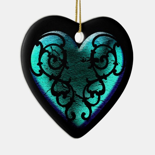 Filigree Gothic Ice Blue Heart Keramisch Ornament (Rechts)
