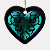 Filigree Gothic Ice Blue Heart Keramisch Ornament (Voorkant)